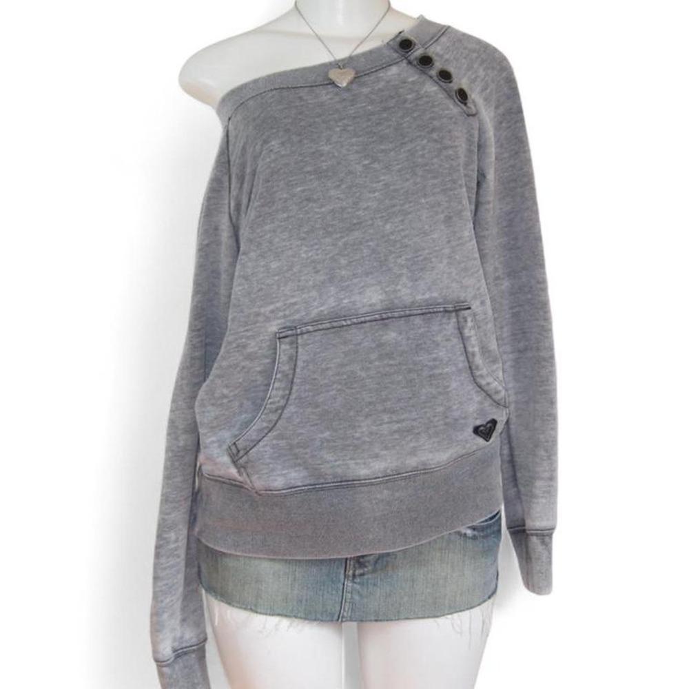 Y2K Roxy grey off shoulder hoodie cropped